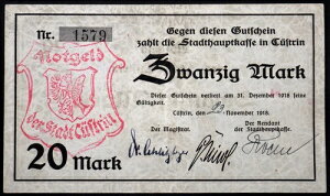 C?STRIN / K?STRIN / KOSTRZYN 1918 �N 11 �� 23 �� RARE 20 Mark Grossnotgeld �h�C�c�� �|�[�����h