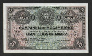 �|���g�K�� - ���U���r�[�N (COMP?. DE MO?AMBIQUE) -5 LIBRAS-1934 - CANC.- P-R32 - UNC
