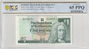 �X�R�b�g�����h 2001�N 1�|���h �F�� PCGS ���� UNC 65 PPQ Pick 351e