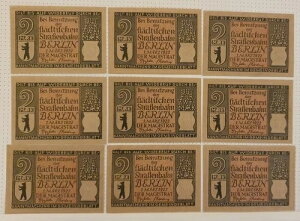 Serie von 9x 2 Mark st?dtische Stra?enbahn Berlin vom 1. M?rz 1922