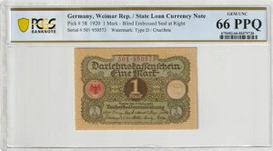 �h�C�c 1920�N 1�}���N PCGS�F�莆�� UNC 66 PPQ Pick 58