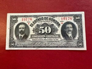 1915 Sonora 50 Centavos JR-X ���� ? Crisp AU ? ABNC �v���m�[�g