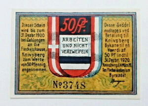 KNIVSBERG KNIVSBJERG NOTGELD 50 PFENNIG 1920 EMERGENCY MONEY GERMANY (17023)