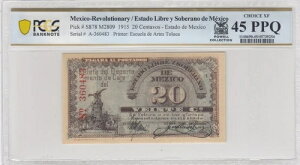 ���L�V�R�q�t / Estado Libre y Soberano P#S878 M2809 1915 20 �Z���gPCGS Ch XF45PPQ