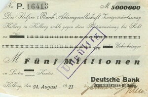 Kolberg Depositkasse 500���}�[�N 1923 �킸���Ɏg�p���ꂽ�R�[�i�[�g���C�A��