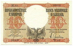 10 LEK REGNO D'ITALIA E ALBANIA BANCA NAZIONALE D'ALBANIA LUGLIO 1940 SUP-