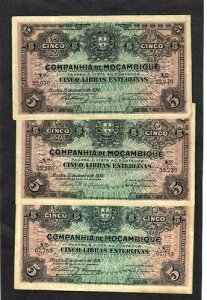 ���U���r�[�N 5 ���u�� 1934 P-R32 Companhia de Mo?ambique F/VF x 3