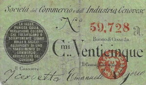 �C�^���A 25 Centesimi L. 30.4.1874 �V���[�Y a ���ʎ��� MEit