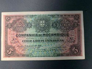 Companhia Mozambique 5 Libras Esterlinas pR32 1934 EF+ �z�[�� �p���` �L�����Z��