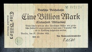 1923 �N �h�C�c REICHSBAHN BERLIN 1.000.000.000.000 / 1 ���}�[�N UNC