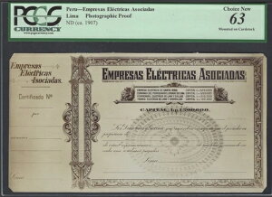 �y���[- Empresas Electrica Asociadas - ���} ND(1907) �ʐ^�v�[�t UNC