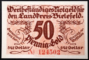 �r�[���t�F���g 1923 XX-���A �G���[�u�����h�N���C�X�v 50 Pf �S�[���h = 5/42 �ăh�� Notgeld