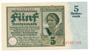 5 �����g�}�[�N 2.1.1926 DEU 209b / Ro. 164 / Pick 169 Erh. 2+ / XF+ ( 414