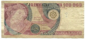 100000 ���� FALSO D'EPOCA BANCA D'ITALIA PRIMAVERA DI BOTTICELLI 20/06/1978 qBB