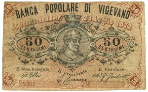50 CENTESIMI NON EMESSO FIDUCIARIO BANCA POPOLARE VIGEVANO PAVIA 28/07/1872 BB