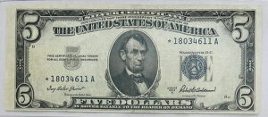 Billete De 5 D?lares Sello Azul Certificado De Plata A?o 1953 A Con Estrella�B