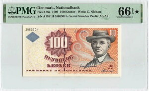 �f���}�[�N 100�N���[�l 1999�N�AP-56a�APMG 66 EPQ�X�^�[�AGem UNC �����ʁA�󏭓��t