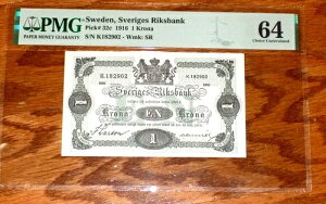 �X�E�F�[�f�� 1�N���[�i 1916�N Pk 32c PMG 64 Choice UNC �X�E�F�[�f������ Riksbank NOTE