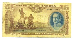 �A���S�� �|���g�K������ Banco de Angola 5 �A���S�� 1947 Fpic #77-