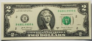 2017�N A $2 GEM UNC �t�@���V�[�m�[�g�A���[���I�[�o�[�V���A���ԍ� B68019999A�A1/2