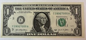 �a����/�L�O�� $1.00 �ʉ� Unc Note 09-28-2027