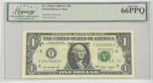 1934-F 2009 $1 FW �A�M������s�� �č����K�V�[�W�F�� �V�i 66PPQ