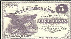 1862 5c C & C R Harmon & Root Note�A�I�[�����A�I�n�C�I�B�AUnc (48129)