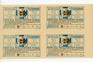 Flensburg 50 Milliarden Notgeld ohne KN im Viererblock ................................2/28398
