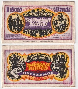 1 �S�[���h�}�[�N���� Seide 1.2.1923 fast Kassenfrisches Bielefelder Notgeld