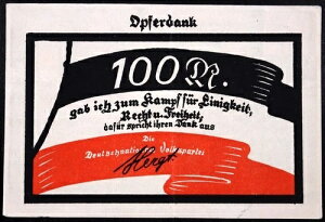 �J���t�H���j�A�B�x������1922�N XX-���A�uDNVP Opferdank: K?nigsh?tte/Chorz?w�v 100 �}�[�NNotgeld-