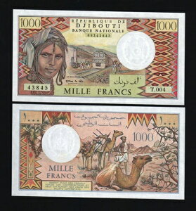 DJIBOUTI 1000 �t�����N�X P37 D 1991 �L������ UNC ���b�h�R�[�i�[�t���[�� �g���C���}�l�[�r���m�[�g-