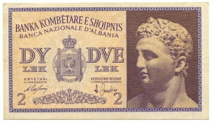2 LEK REGNO D'ITALIA E ALBANIA BANCA NAZIONALE D'ALBANIA GENNAIO 1941 qSPL