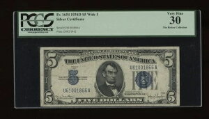 DBR 1934-D $5 Fr. 1654Wi Wide I UA�u���b�N PCGS 30 �V���A�� U61001866A