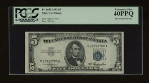 DBR $5 1953 �V���o�[ Fr. 1655 DA �u���b�N PCGS XF-40 PPQ �V���A�� D28753700A