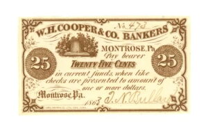 1863�N W.H. Cooper & Co. Bankers Montrose PA 25�Z���g (L5058)