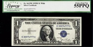 $1 1935-D �V���o�[�ؖ��� Fr.1613W WIDE E-G �u���b�N BP# 4815 LCGS Ch Abt �V�i 55PPQ