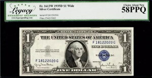$1 1935-D �V���o�[�ؖ��� Fr.1613W WIDE F-G �u���b�N BP# 5002 LCGS Ch Abt �V�i 58PPQ