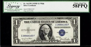$1 1935-D �V���o�[�ؖ��� Fr.1613W WIDE I-F �u���b�N BP# 4782 LCGS Ch Abt New 58PPQ