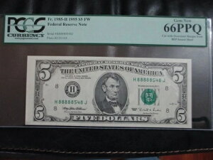 1995�N $5 FR. 1985-H FW NOTE - H 88888548 PCGS 66 PPQ