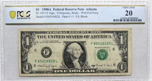 1988A $1 �E�F�u�m�[�g FRN �����I F-L �u���b�N ���� 14 1/1 PCGS 20 VF �u�b�N $120