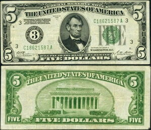 FR. 1951 C $5 1928-A �A�M������s�� �t�B���f���t�B�A C-A �u���b�N VF+