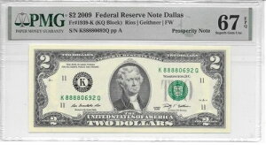 2009 �_���X $2 FRN ���b�L�[�}�l�[ KQ �u���b�N PMG 67 EPQ �X�[�p�[�u �W�F�� �A���N�� (K8888xxxxQ)