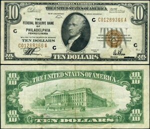 FR. 1860 C $10 1929�N�A�M������s�� �t�B���f���t�B�A C-A �u���b�N XF