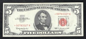 FR. 1536* 1963 $5 *STAR* �@��ʉ� �A�����J���O�� �����ʂɊւ��钍�L (G)