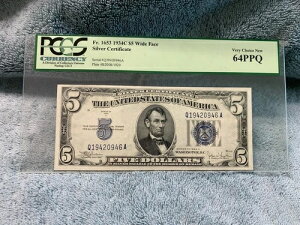 1934�N C $5 ��ݏؖ��� Fr 1653 ���C�h�t�F�C�X PCGS �ʉ� 64 PPQ