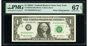 2003A $1 ���[�_�[ �V���A���i���o�[�t������ �j���[���[�N 67 EPQ PMG �ɏ��� UNC 721