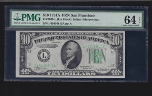 US 1934A $10 FRN �T���t�����V�X�R LA �u���b�N FR 2006-L PMG 64 EPQ V Ch CU (811)