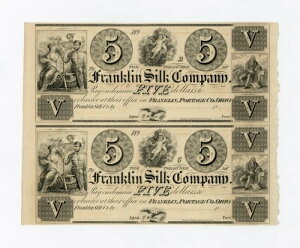 (�m�[�J�b�g�y�A)1800�N�� $5 The Franklin Silk Company - �I�n�C�I�B�t�����N���� Notes UNC -