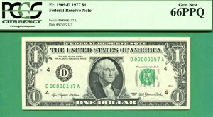 LOW�V���A�� - D 00000147 A - 1977 $1 FRN - PCGS GEM 66 PPQ - Fr 1909-D CLEVELAND
