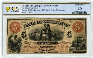 NC-30-G12a $5 1859-60�N�� ���L�V���g�� NC �o���N�E�I�u�E���L�V���g�� Ch FINE 15 PCGS 950414-20